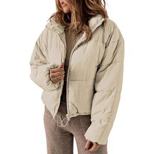 Women’s Apricot 100% Polyester Warm Zip-Up Classic Quilted Puffer Jacket